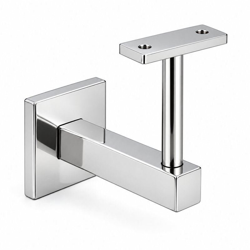 Square Cover Round Stem Handrail Bracket — Reflective silver appearance concept