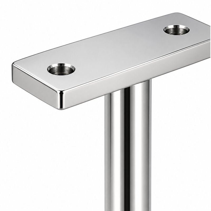 Square Cover Round Stem Handrail Bracket — Reflective silver appearance concept