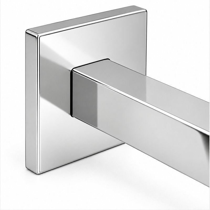 Square Cover Round Stem Handrail Bracket — Reflective silver appearance concept