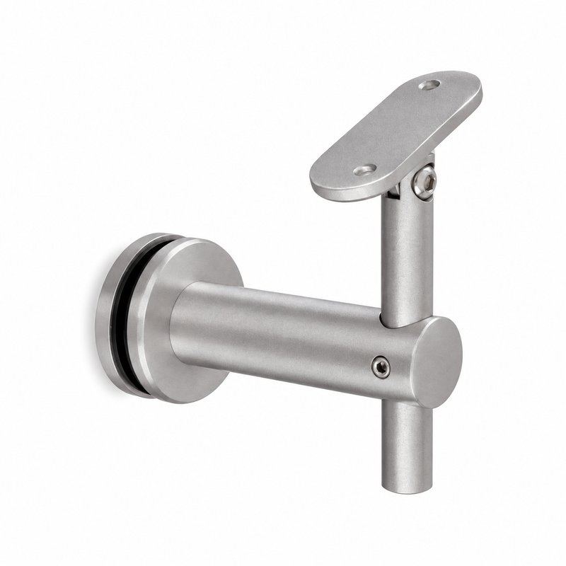 Pivoting Glass Handrail Bracket — Matte silver appearance concept — SSR-087