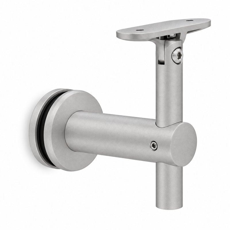 Pivoting Glass Handrail Bracket — Matte silver appearance concept — SSR-087