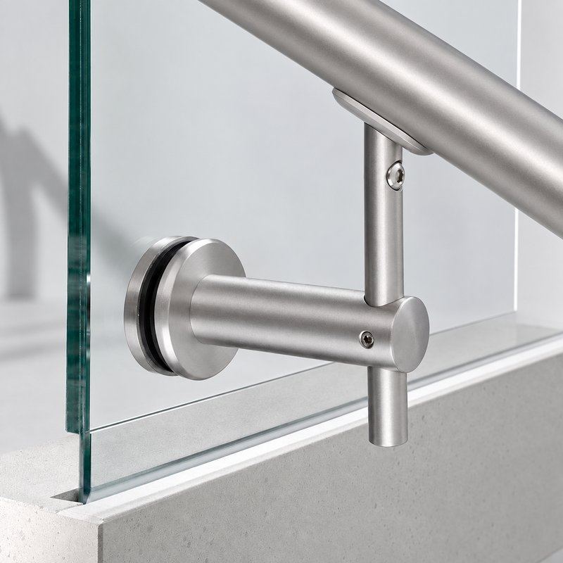 Pivoting Glass Handrail Bracket — Matte silver appearance concept — SSR-087