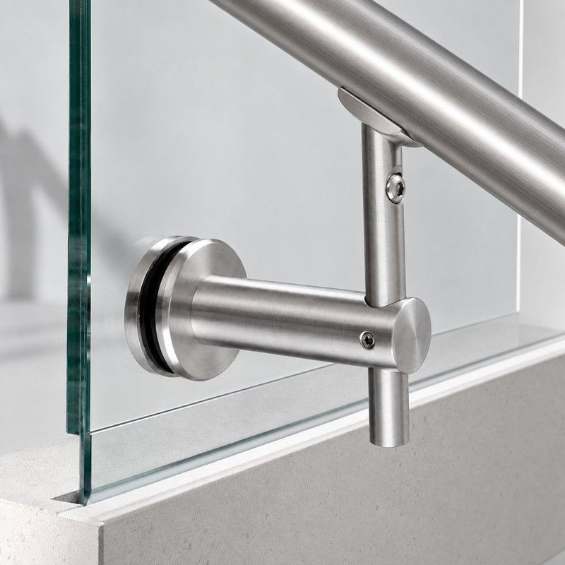 Pivoting Glass Handrail Bracket — Fine-brushed silver appearance concept — SSR-088