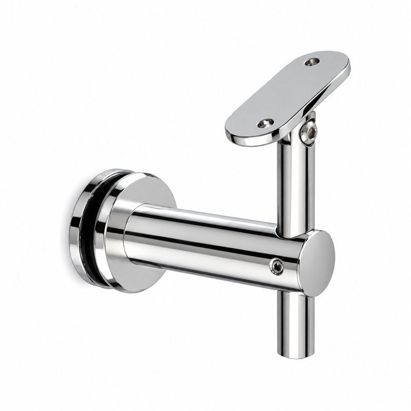 Pivoting Glass Handrail Bracket — Reflective silver appearance concept — SSR-089