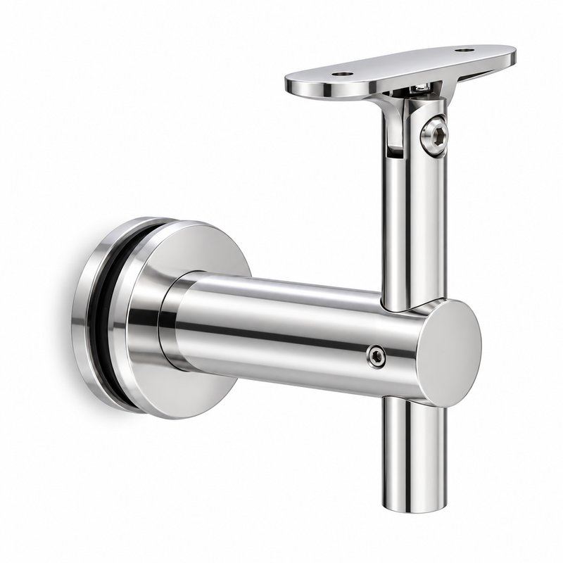 Pivoting Glass Handrail Bracket — Reflective silver appearance concept — SSR-089
