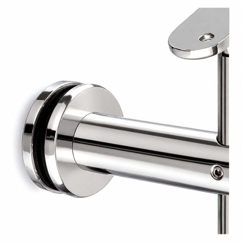 Pivoting Glass Handrail Bracket — Reflective silver appearance concept — SSR-089