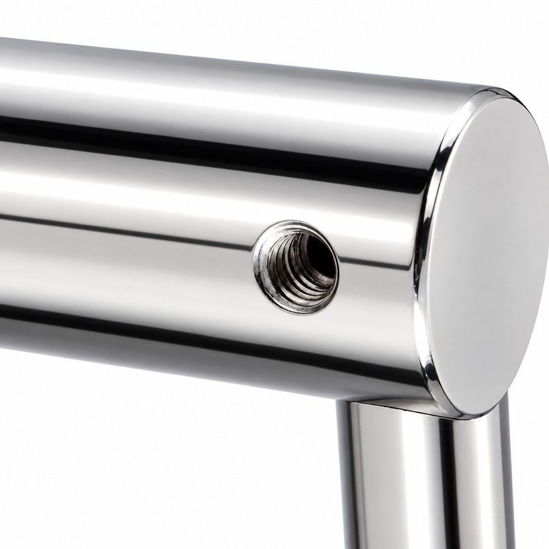 Pivoting Glass Handrail Bracket — Reflective silver appearance concept — SSR-089