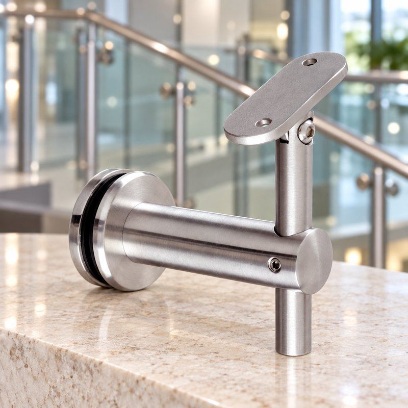 Pivoting Glass Handrail Bracket — Satin silver appearance concept — SSR-090
