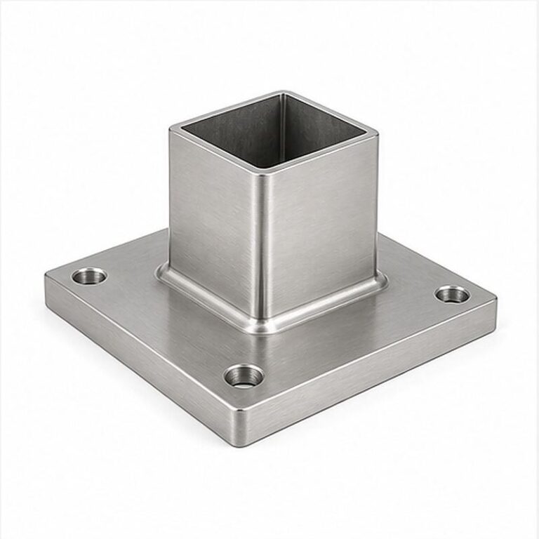 Square Post Floor Socket Base — Reference silver appearance