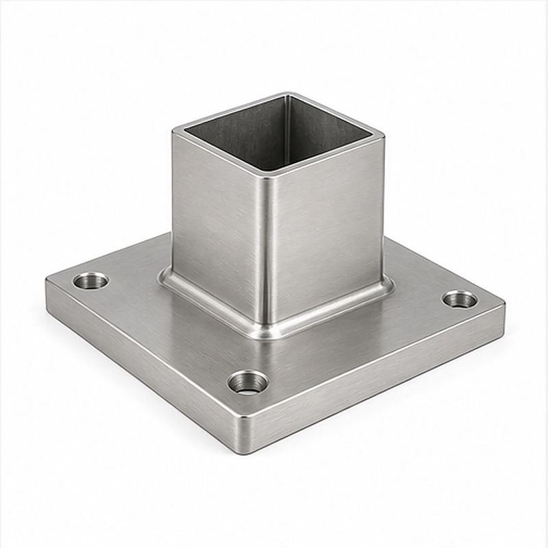 Square Post Floor Socket Base — Reference silver appearance