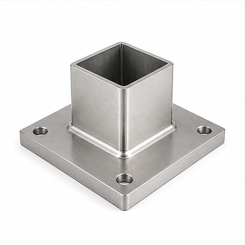 Square Post Floor Socket Base — Reference silver appearance
