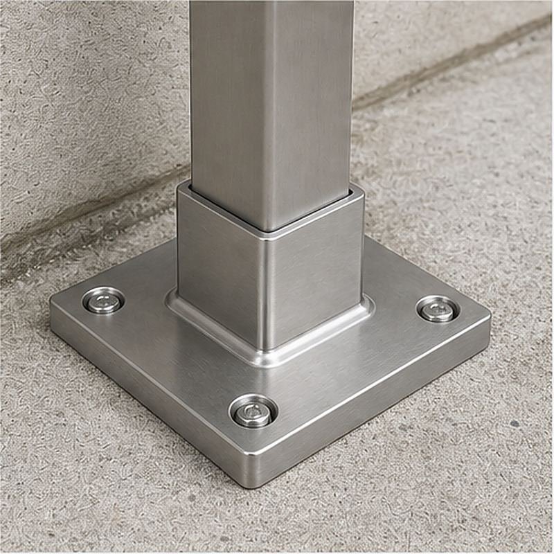 Square Post Floor Socket Base — Reference silver appearance