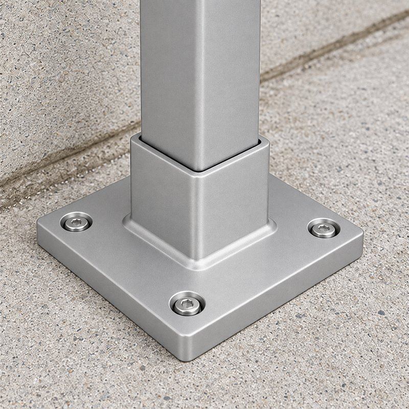Square Post Floor Socket Base — Matte silver appearance concept