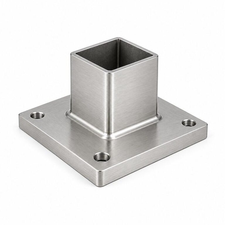 Square Post Floor Socket Base — Fine-brushed silver appearance concept