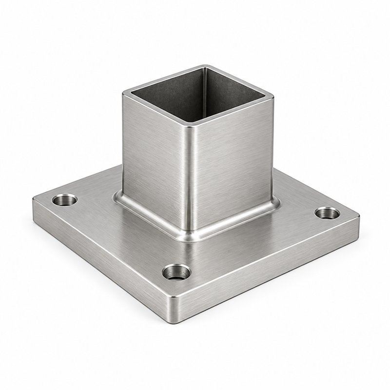 Square Post Floor Socket Base — Fine-brushed silver appearance concept