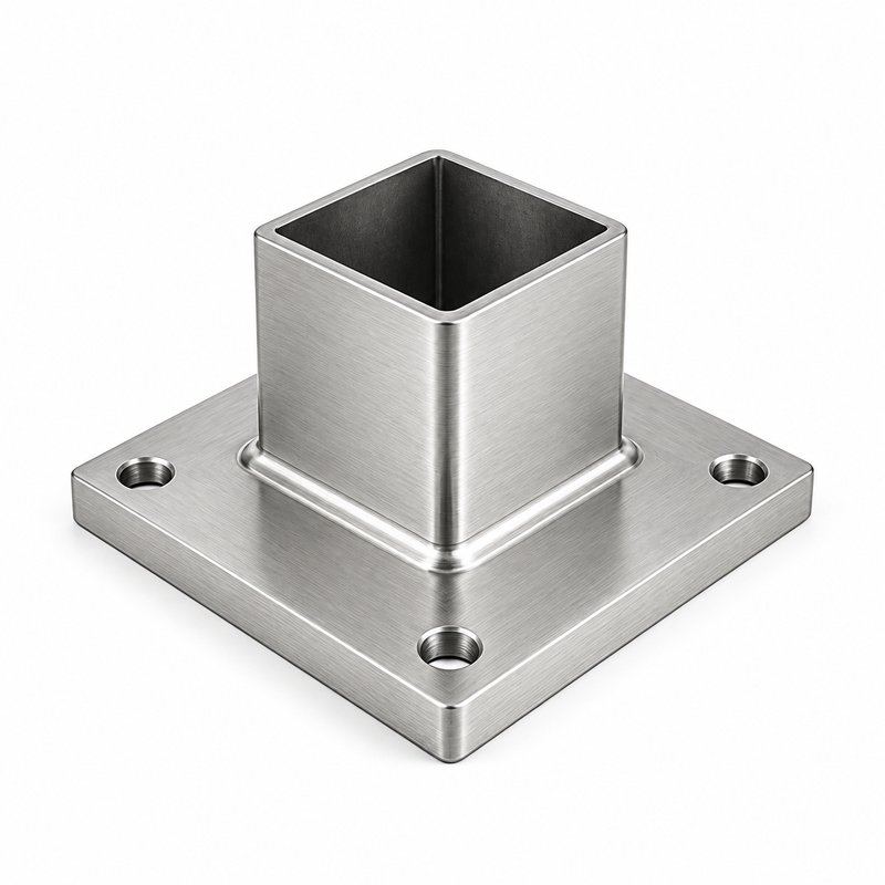 Square Post Floor Socket Base — Fine-brushed silver appearance concept