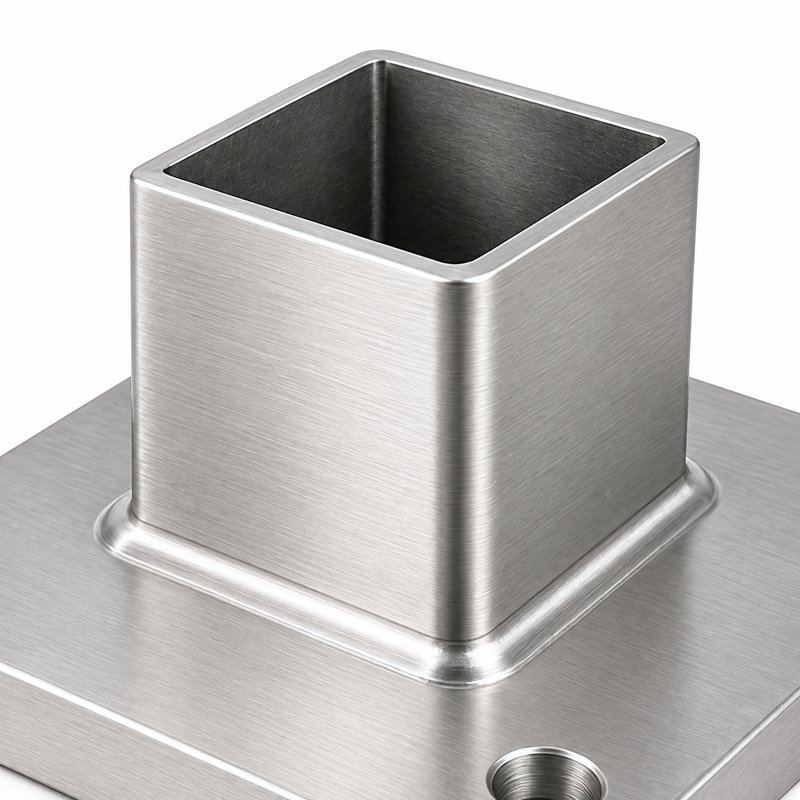 Square Post Floor Socket Base — Fine-brushed silver appearance concept