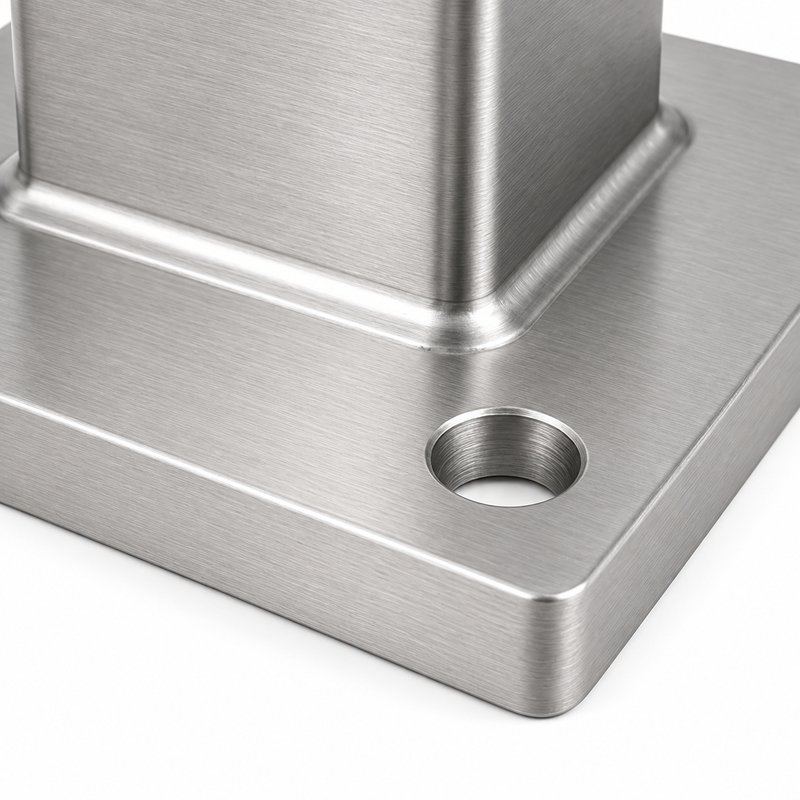 Square Post Floor Socket Base — Fine-brushed silver appearance concept