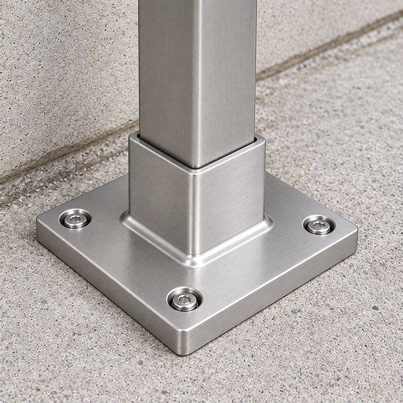 Square Post Floor Socket Base — Fine-brushed silver appearance concept