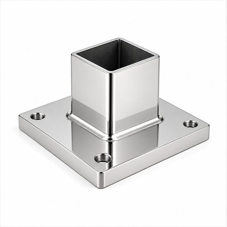 Square Post Floor Socket Base — Reflective silver appearance concept