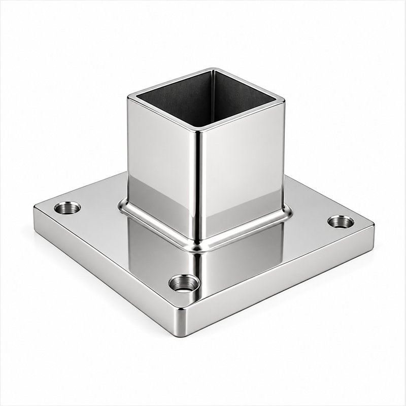 Square Post Floor Socket Base — Reflective silver appearance concept