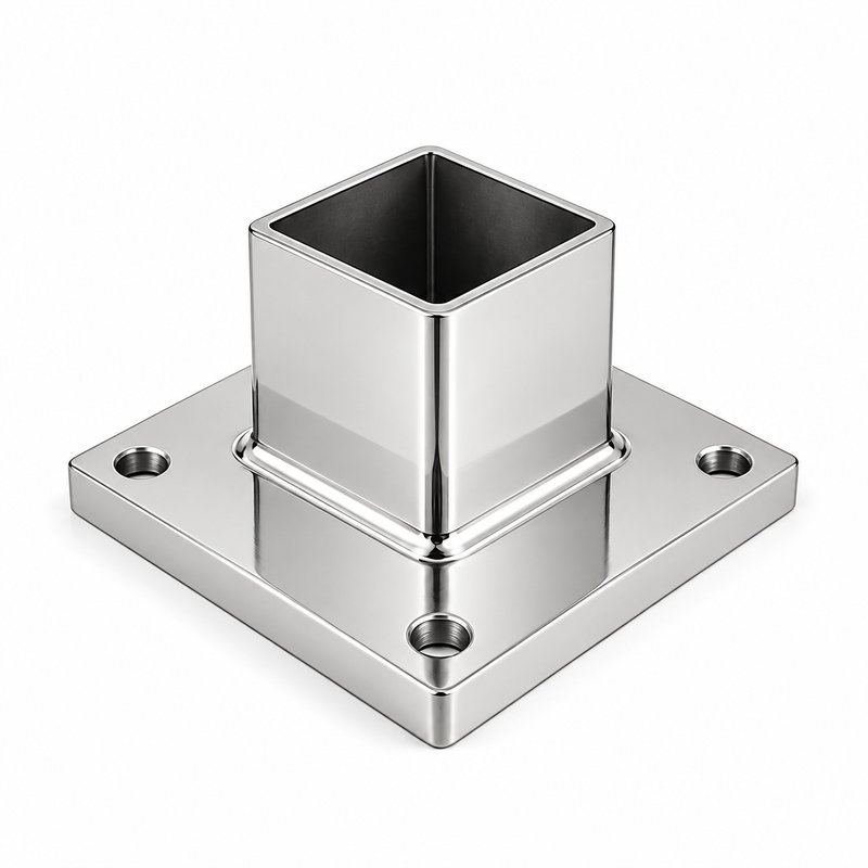 Square Post Floor Socket Base — Reflective silver appearance concept
