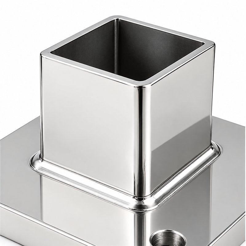 Square Post Floor Socket Base — Reflective silver appearance concept