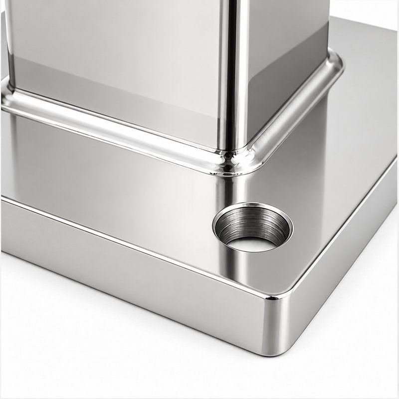 Square Post Floor Socket Base — Reflective silver appearance concept