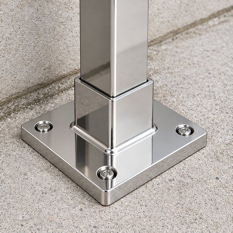Square Post Floor Socket Base — Reflective silver appearance concept