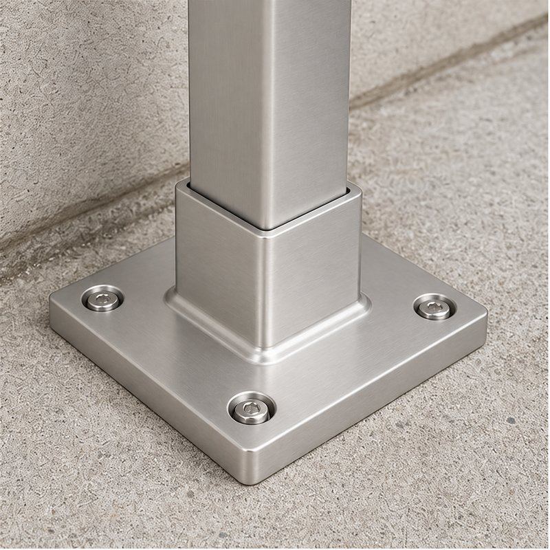 Square Post Floor Socket Base — Satin silver appearance concept