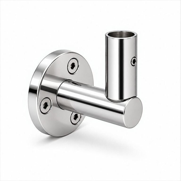Upright Socket Wall Handrail Bracket — Reflective silver appearance concept