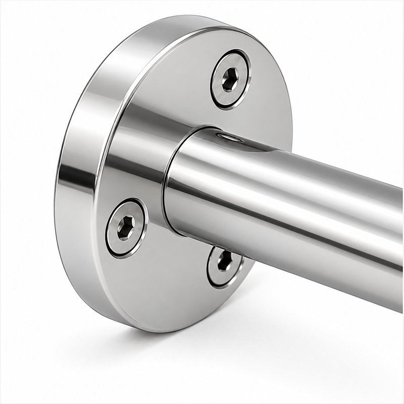 Upright Socket Wall Handrail Bracket — Reflective silver appearance concept