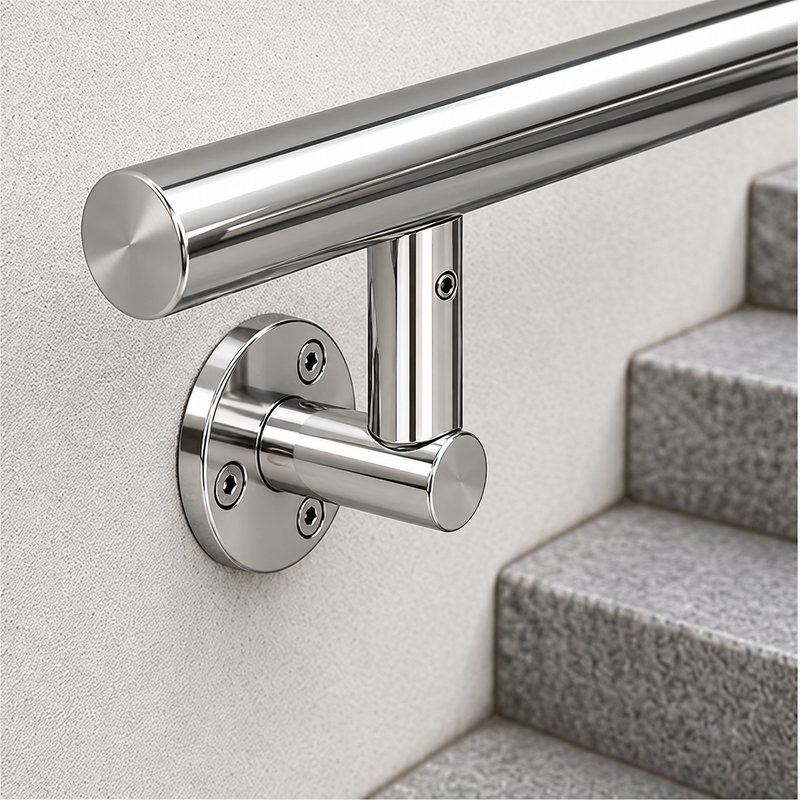 Upright Socket Wall Handrail Bracket — Reflective silver appearance concept
