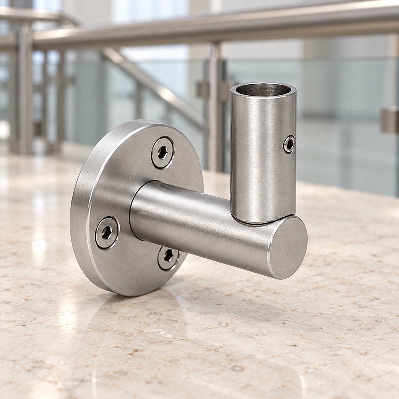 Upright Socket Wall Handrail Bracket — Satin silver appearance concept