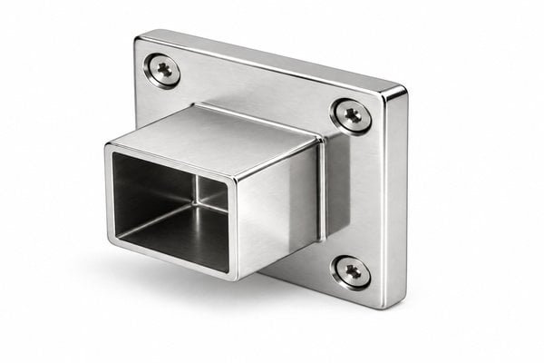 Square Tube Wall Flange Connector — Reflective silver appearance concept - alternate product view