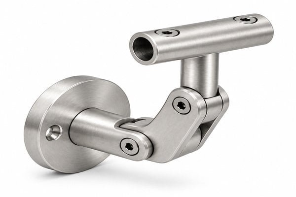 Articulated Wall Handrail Sleeve Bracket — Satin silver appearance concept - alternate view