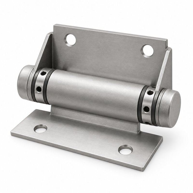 Matte Silver Barrel Door Hinge with Mounting Plates — Finish Concept