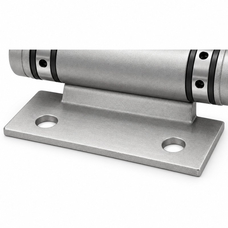 Matte Silver Barrel Door Hinge with Mounting Plates — Finish Concept
