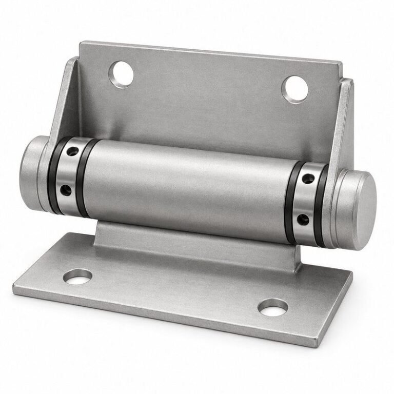 Matte Silver Barrel Door Hinge with Mounting Plates — Finish Concept