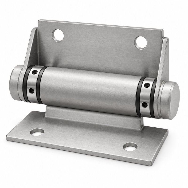 Matte Silver Barrel Door Hinge with Mounting Plates — Finish Concept
