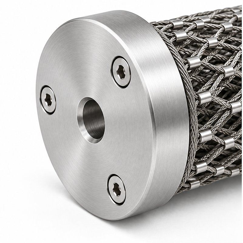 Cylindrical Metal Mesh Assembly — Fine brushed silver appearance