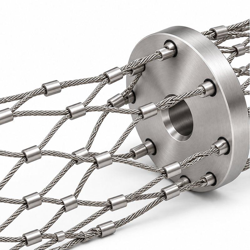 Cylindrical Metal Mesh Assembly — Fine brushed silver appearance