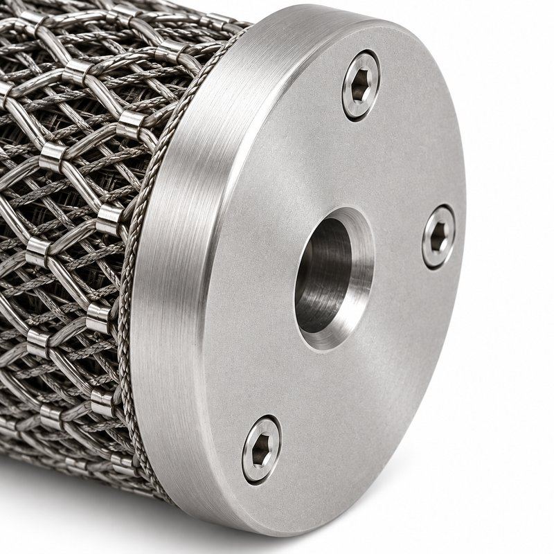 Cylindrical Metal Mesh Assembly — Matte silver appearance
