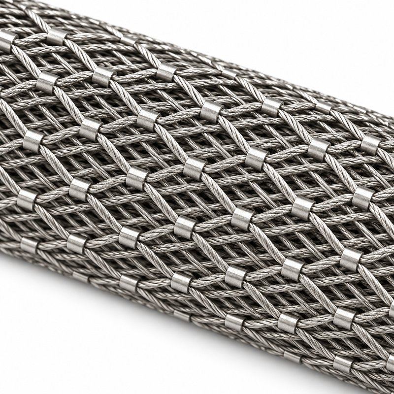 Cylindrical Metal Mesh Assembly — Matte silver appearance