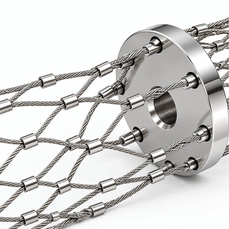 Cylindrical Metal Mesh Assembly — Polished silver appearance