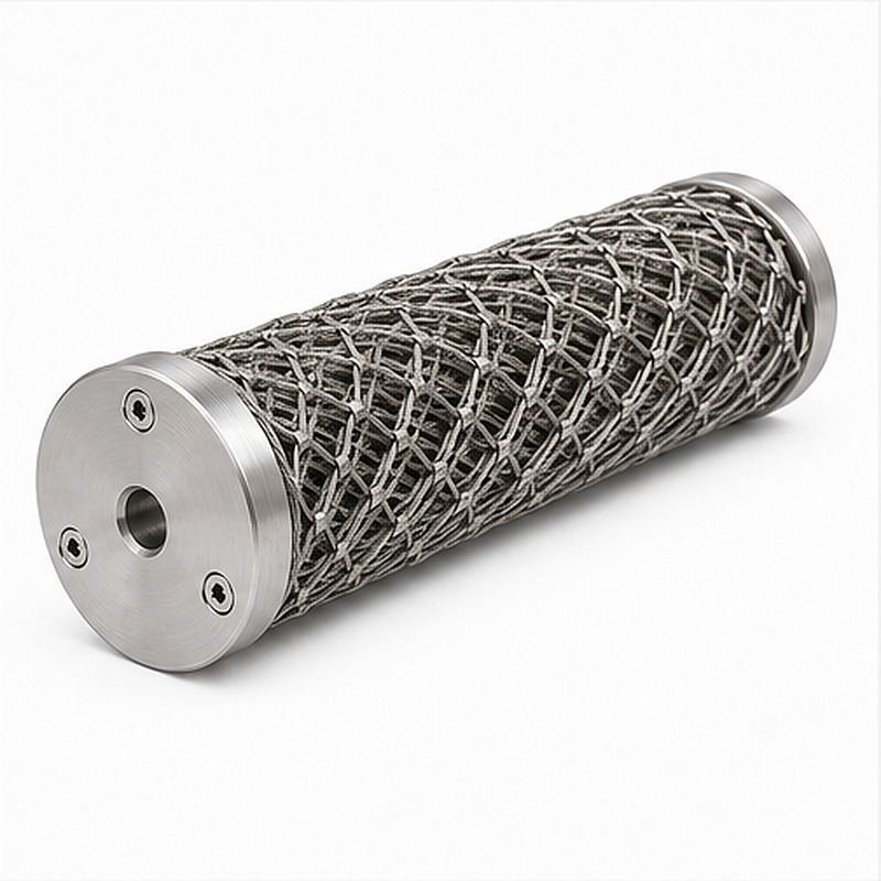 Cylindrical Metal Mesh Assembly — Silver appearance