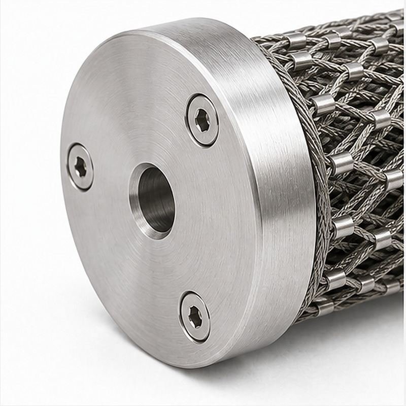Cylindrical Metal Mesh Assembly — Silver appearance