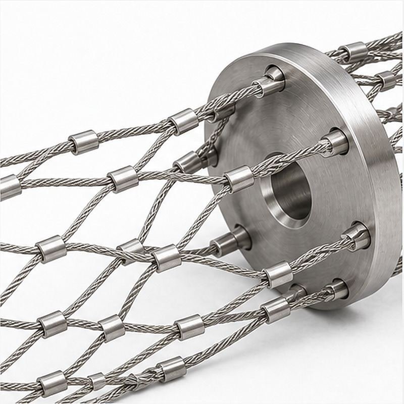 Cylindrical Metal Mesh Assembly — Silver appearance