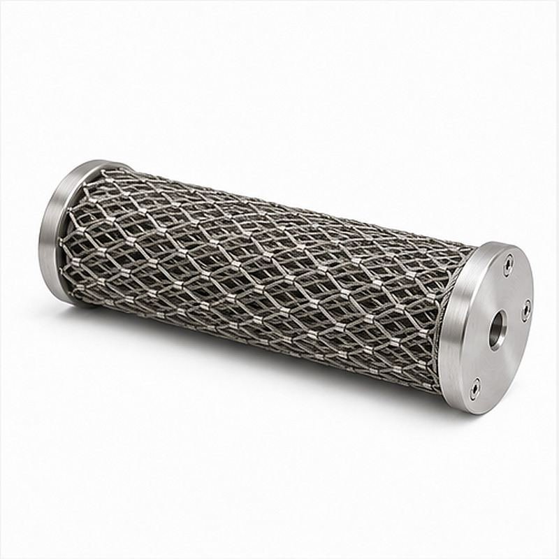 Cylindrical Metal Mesh Assembly — Silver appearance