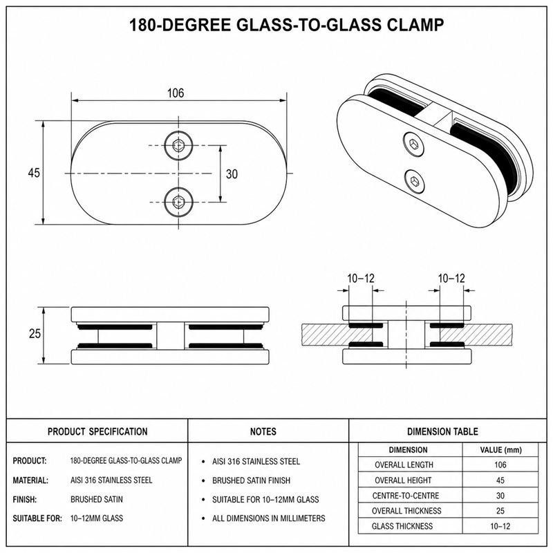 Inline Glass-to-glass Connector Clamp